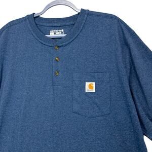 Carhartt Henley T Shirt Loose Fit Pocket Mens Sz XL Blue Workwear